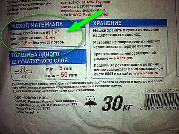 Расход сухой штукатурной смеси
