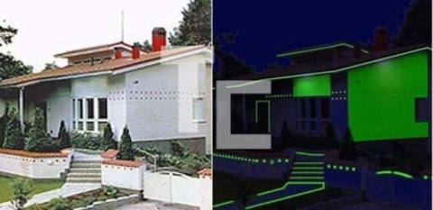 Фасад кафе днем и ночью