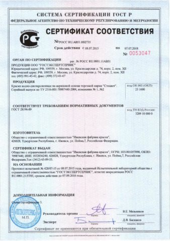 Сертификат соответствия стандарту