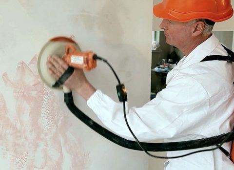Шлифовка гипсокартонных стен дисковой шлифмашинкой Шлифовка гипсокартонных стен дисковой шлифмашинкой